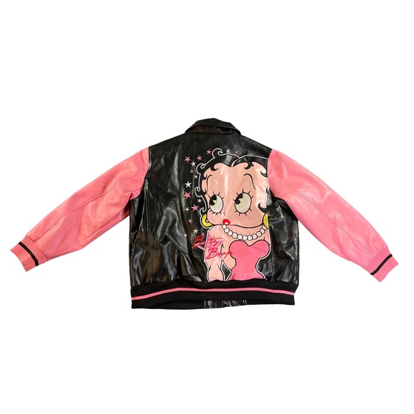 Betty Boop by Excelled Other - Betty Boop Varsity Jacket Men 3XL Black Pink Faux Leather Excelled Bomber Zip Up